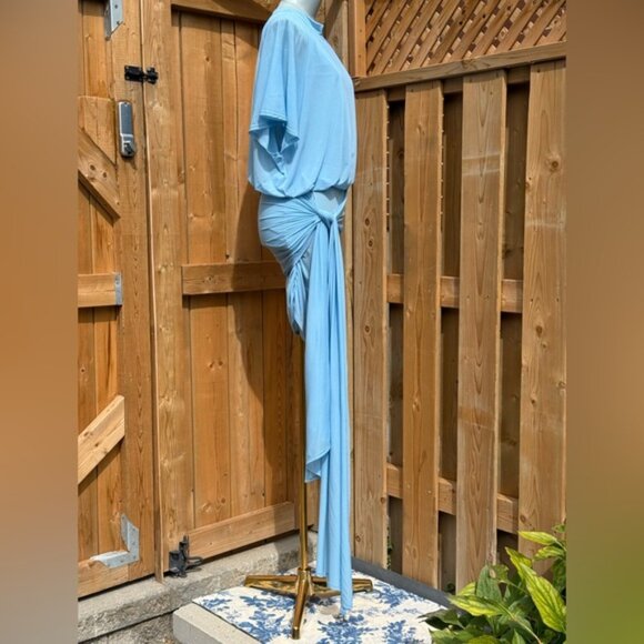 🆕 RAT & BOA 🧿 NWOT Freja Slinky Baby Blue Tie-Waist T-Shirt Mini Dress, Sz XXS - Picture 8 of 14